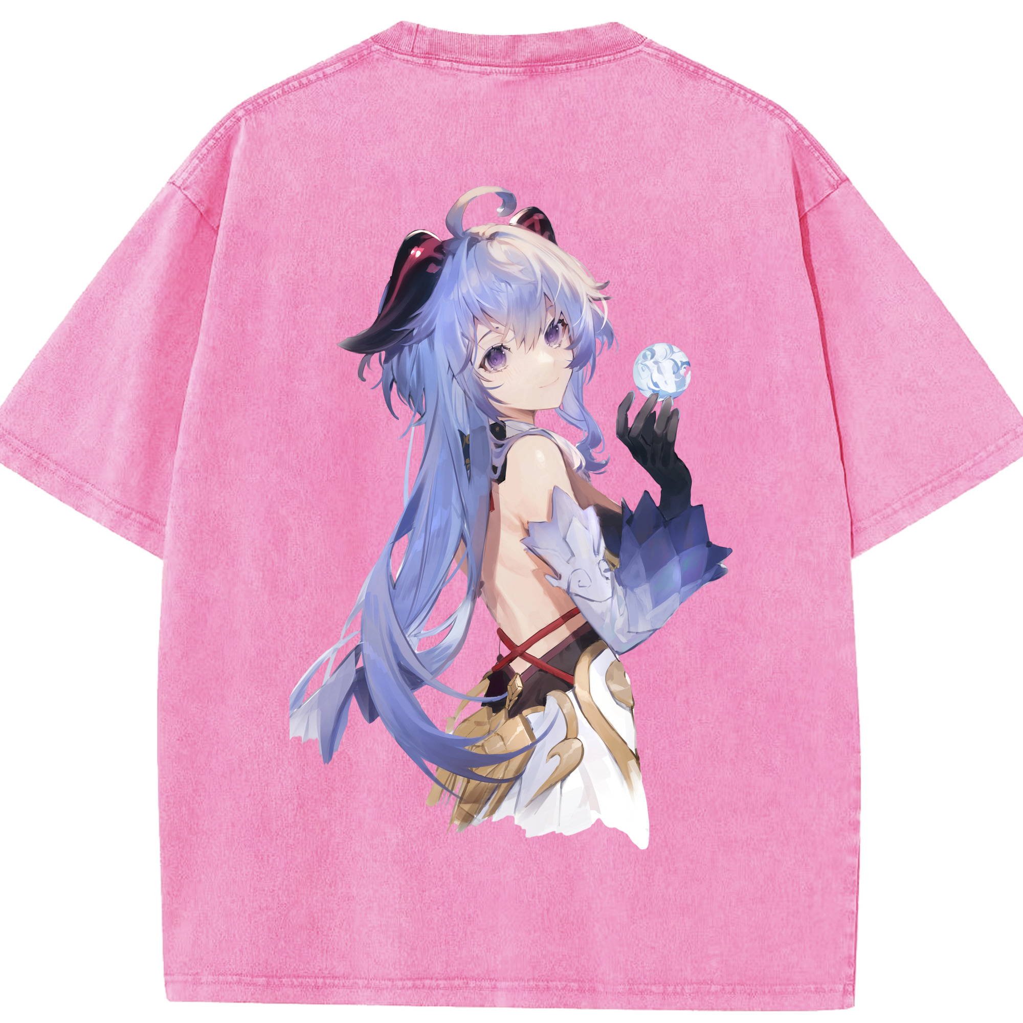 げんし神 甘雨 かんう genshin Ganyu 綿100% ヴィンテージ風 半袖Tシャツ（背面プリント）